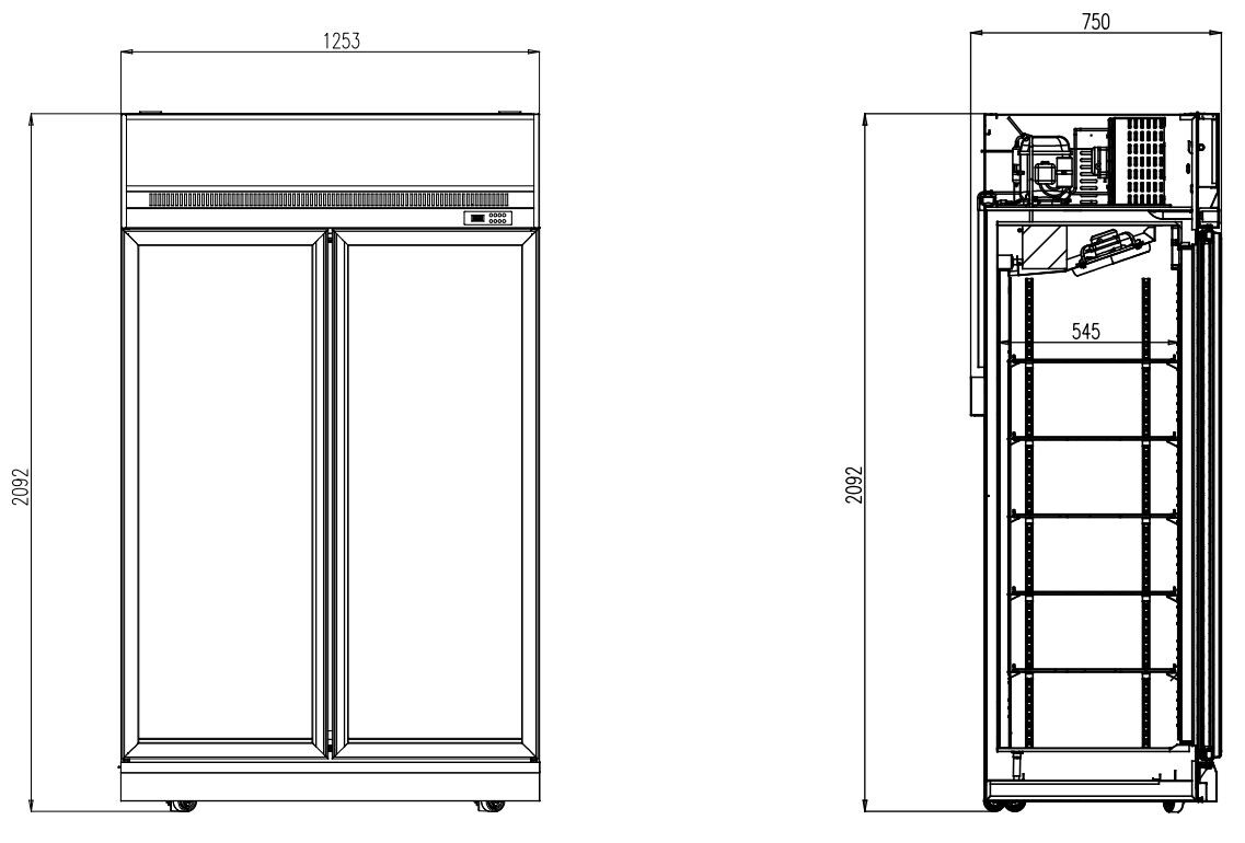 Combisteel 2 Glass Door Refrigerator 1000L Black INS-1000R BL 2
