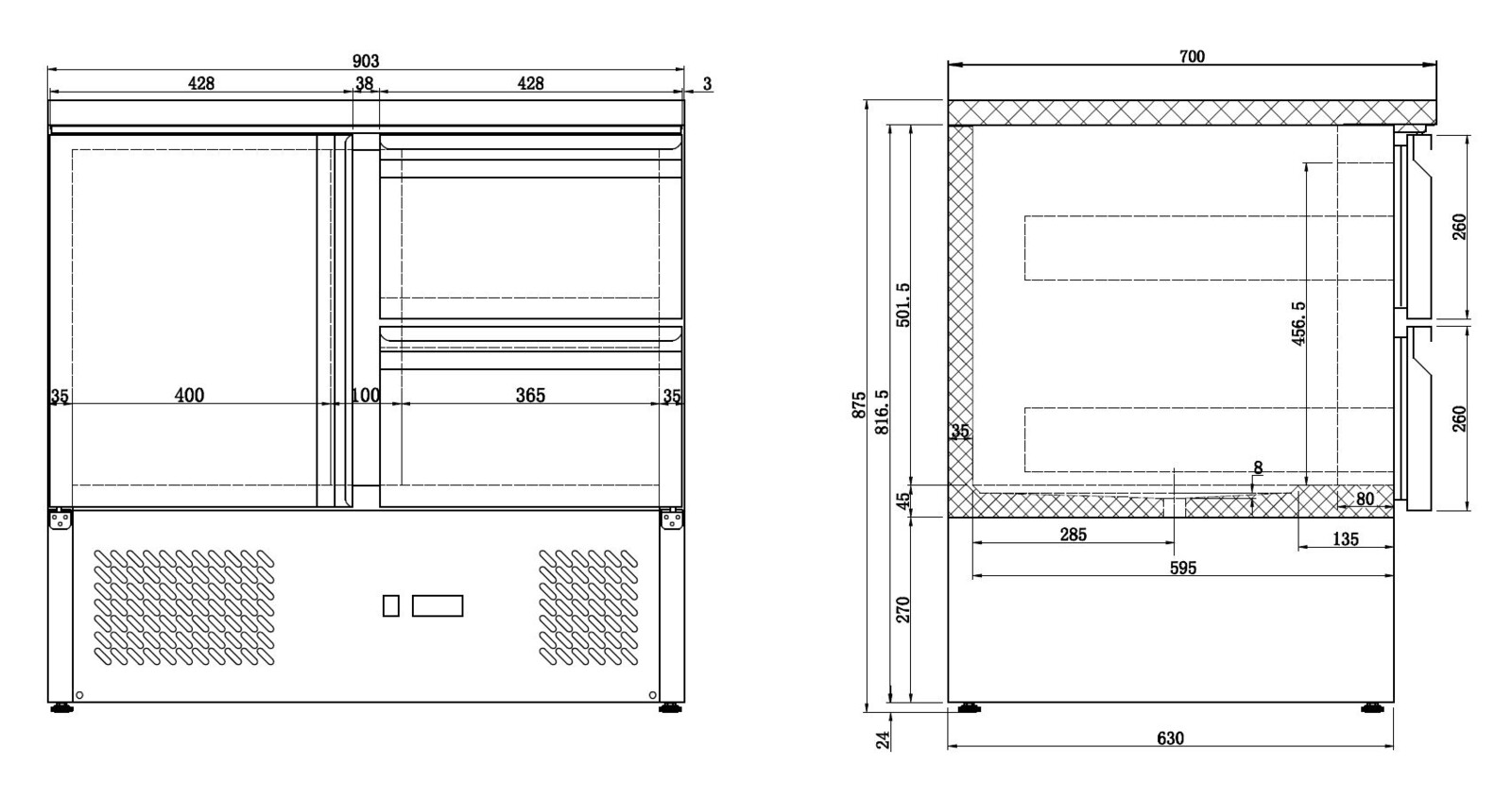 Combisteel Refrigerated Counter 1 Door 2 Drawers, 257L, 900mm 3