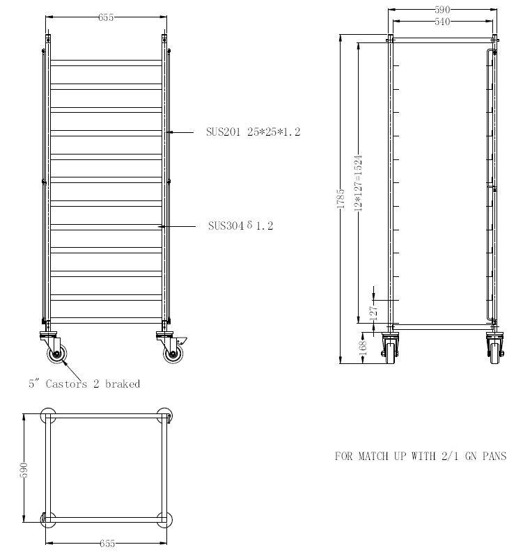 Combisteel Clearing Trolley 2/1GN, 12 Guide Pairs, Flat-Packed 2
