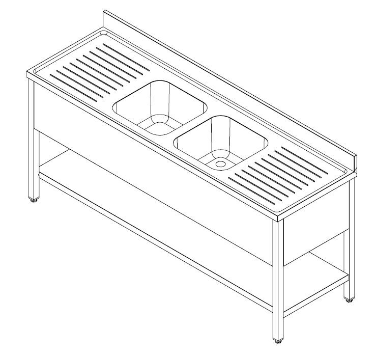 Combisteel Sink Unit 2000mm, Double Bowl, Flat Pack 2