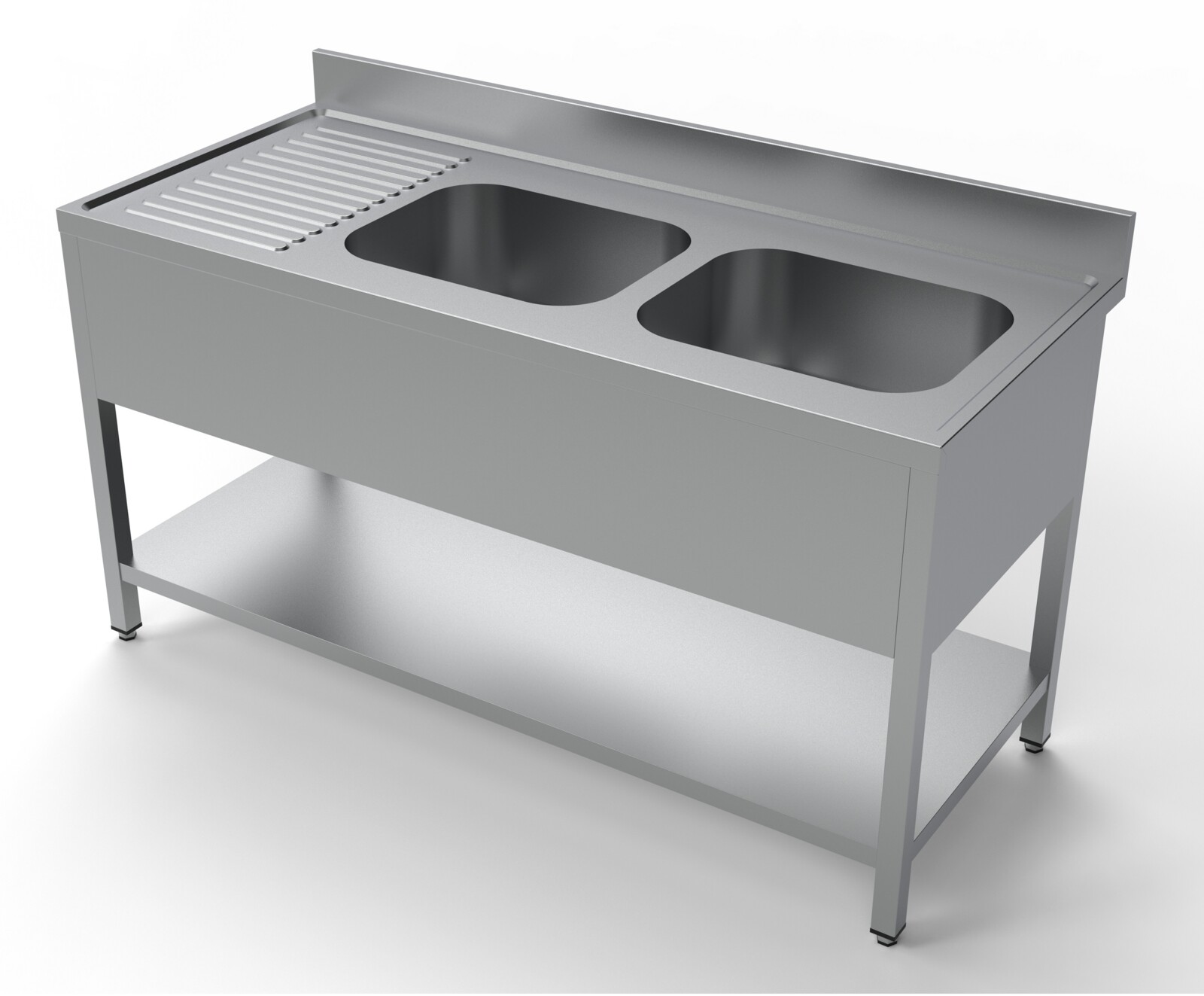 Combisteel Sink Unit 1600mm with 2 Right Shelves, Stainless Steel 1