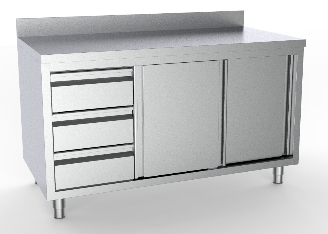 Combisteel Worktable 1800mm with Sliding Doors & Drawers, 700mm Depth 1