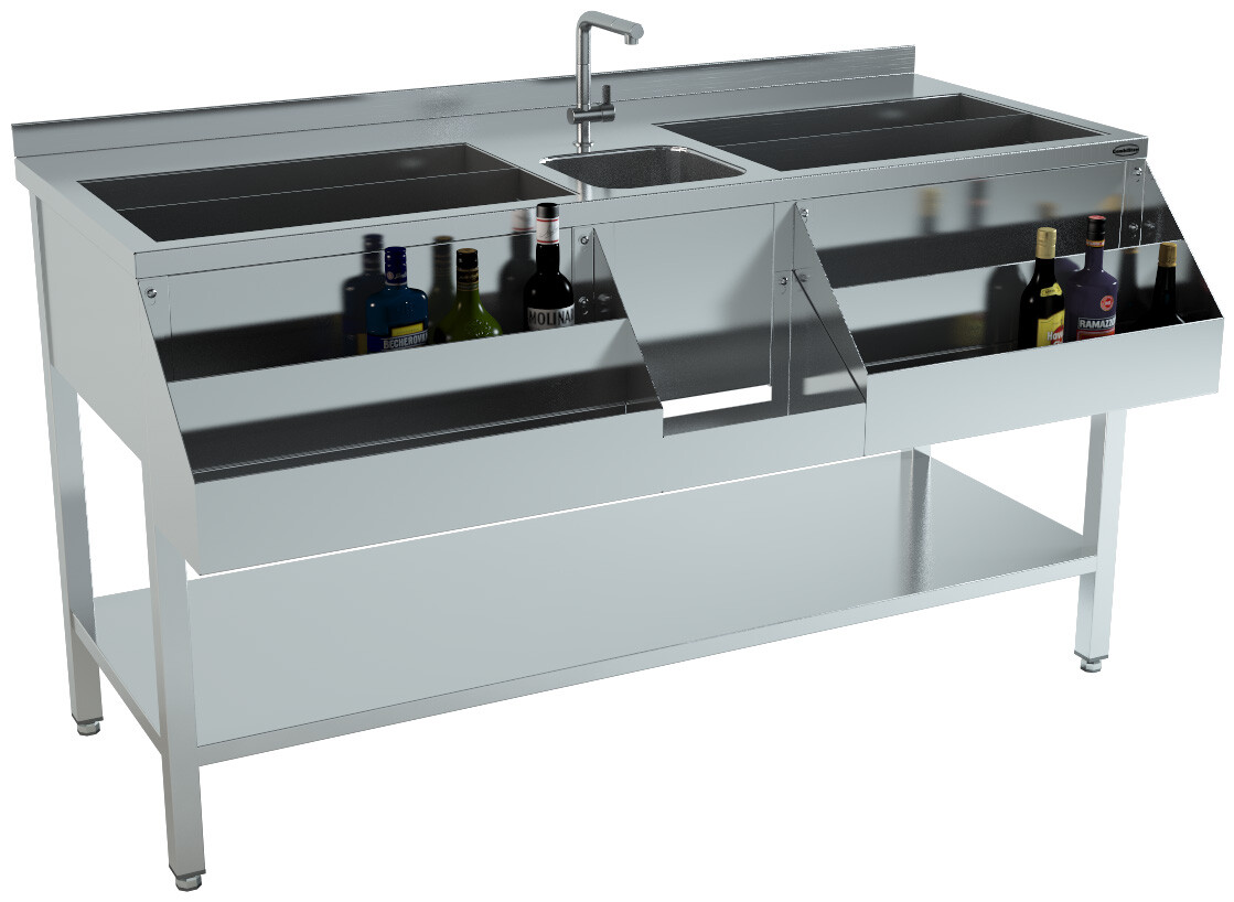 Combisteel Cocktail Bar Station 1600mm, Stainless Steel with Ice Wells 1
