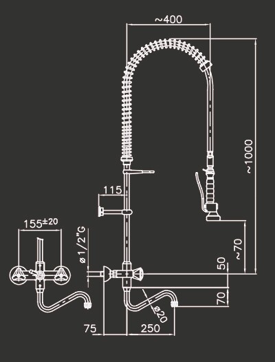 Klarco Pre Rinse Unit Wall Mounted, 2-Hole Connection 2