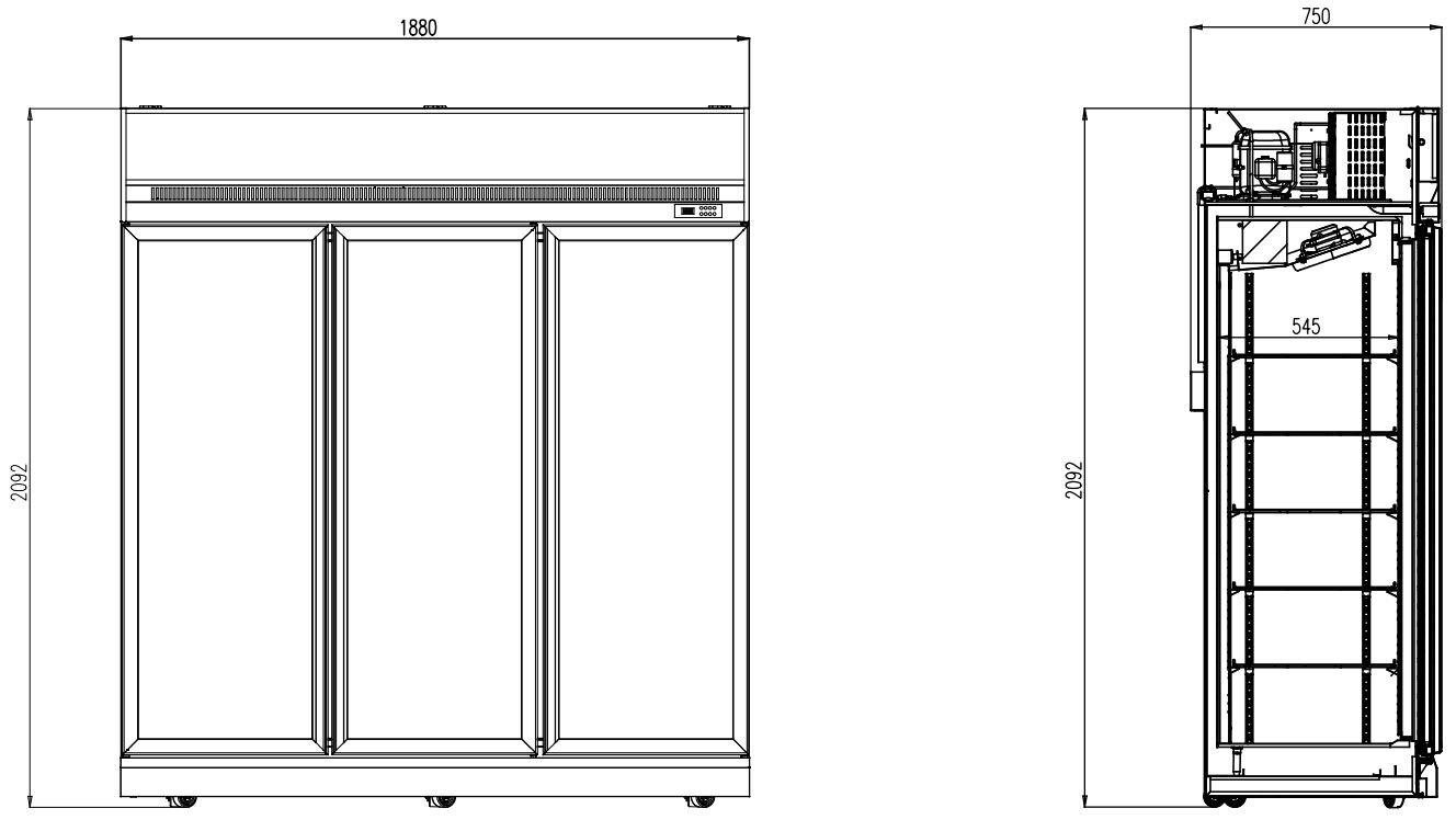 Combisteel 3 Glass Door Refrigerator INS-1530R BL, 1530L, Black 2