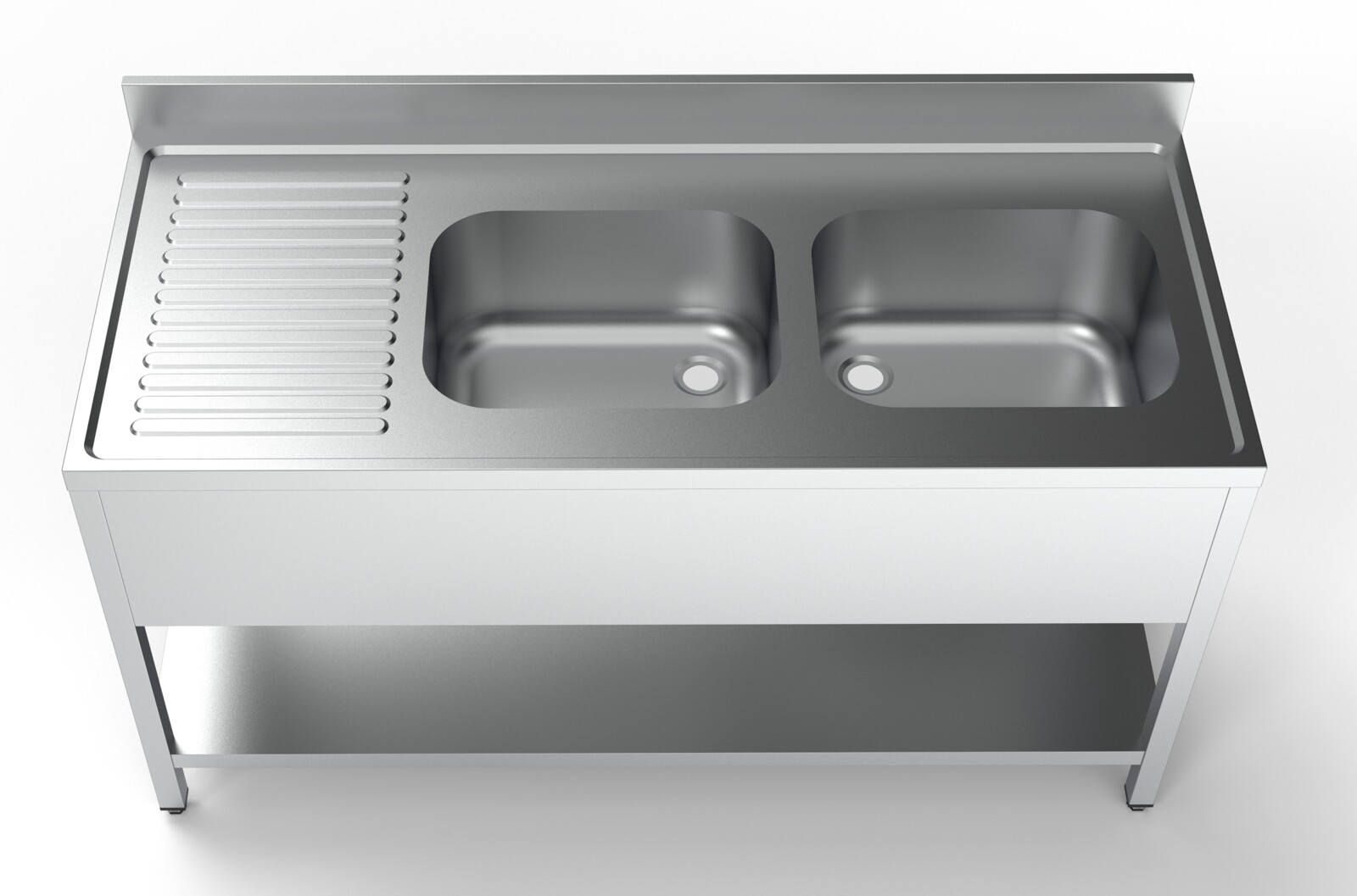 Combisteel Sink Unit 1600mm with 2 Right Shelves, Stainless Steel 2