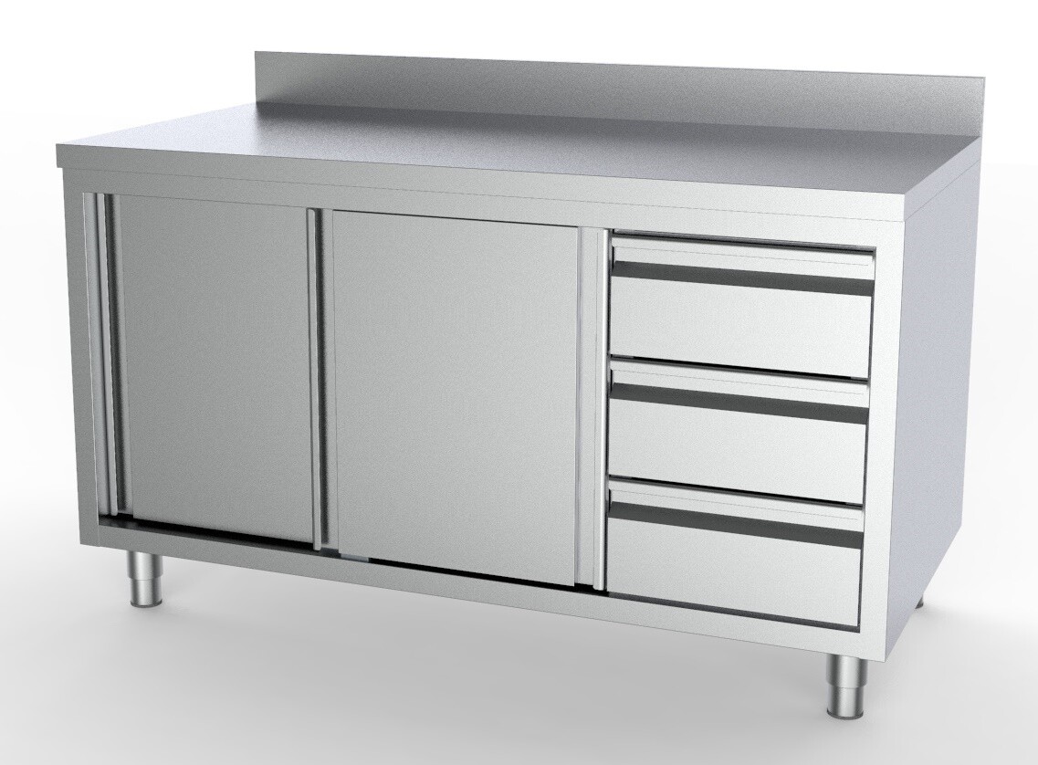 Combisteel Worktable Sliding Doors 1400mm, 1/1 GN with Upstand 1