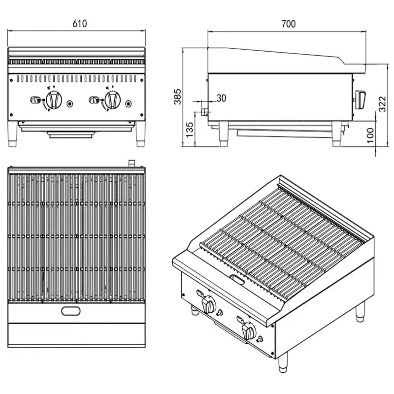 Cookrite CCG610 Chargrill Natural Gas 610mm Cast Iron Grates 2