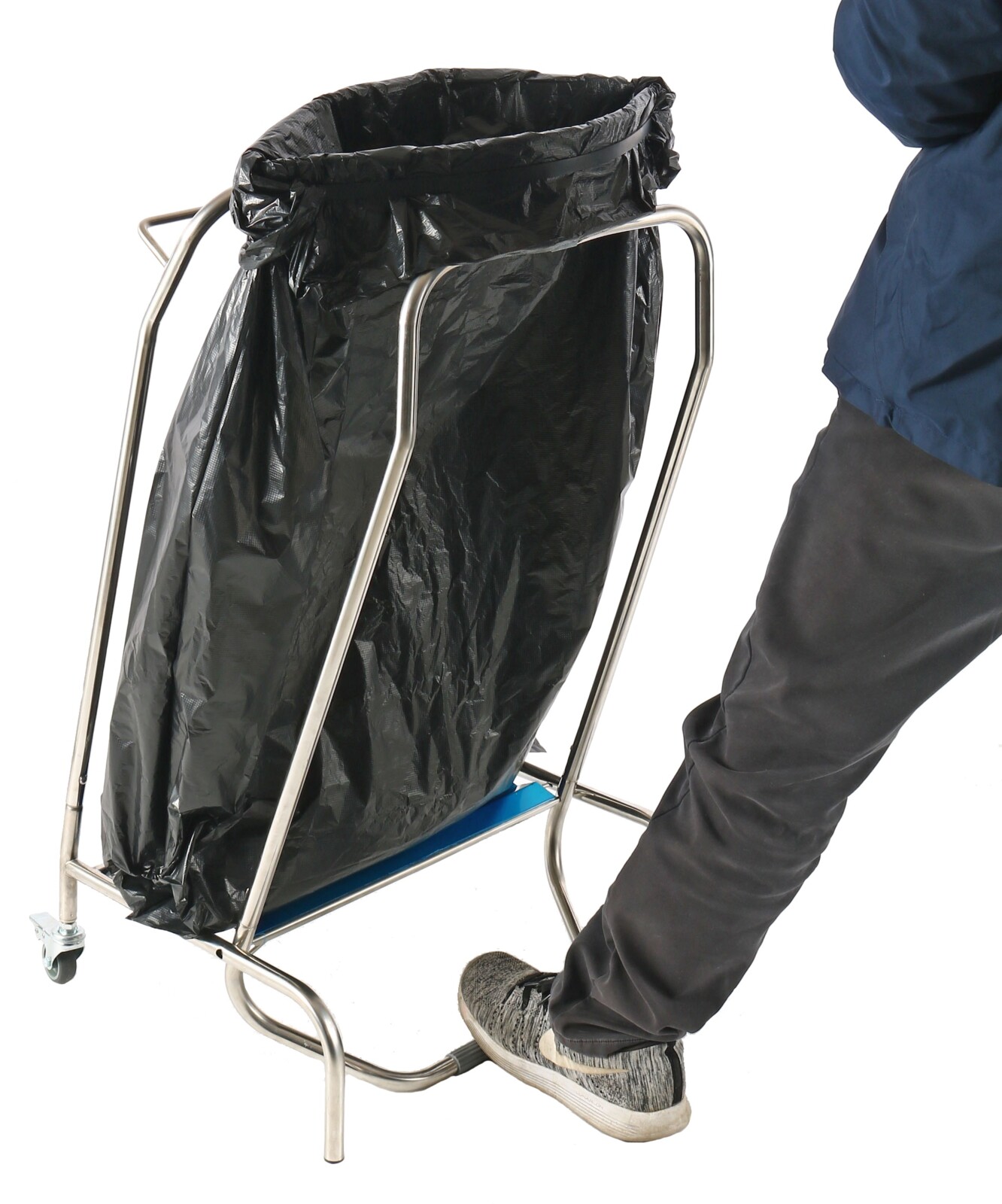 Combisteel Pedal Controlled Trash Bag Holder, Mobile Stainless Steel 5