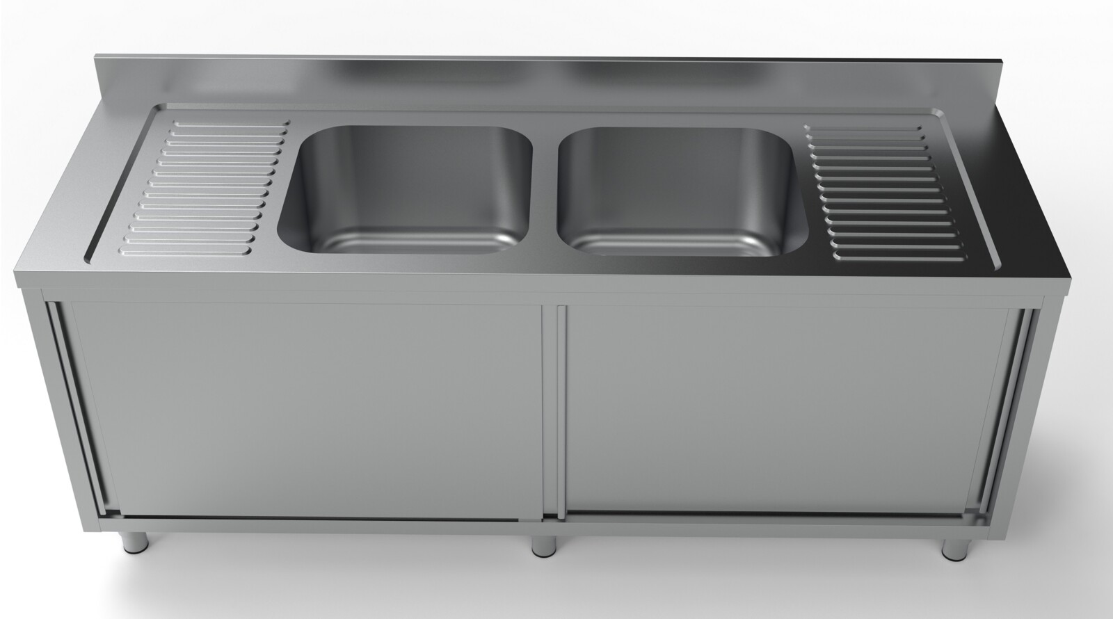Combisteel Sink Unit 2000x700mm, Sliding Doors, Stainless Steel 2
