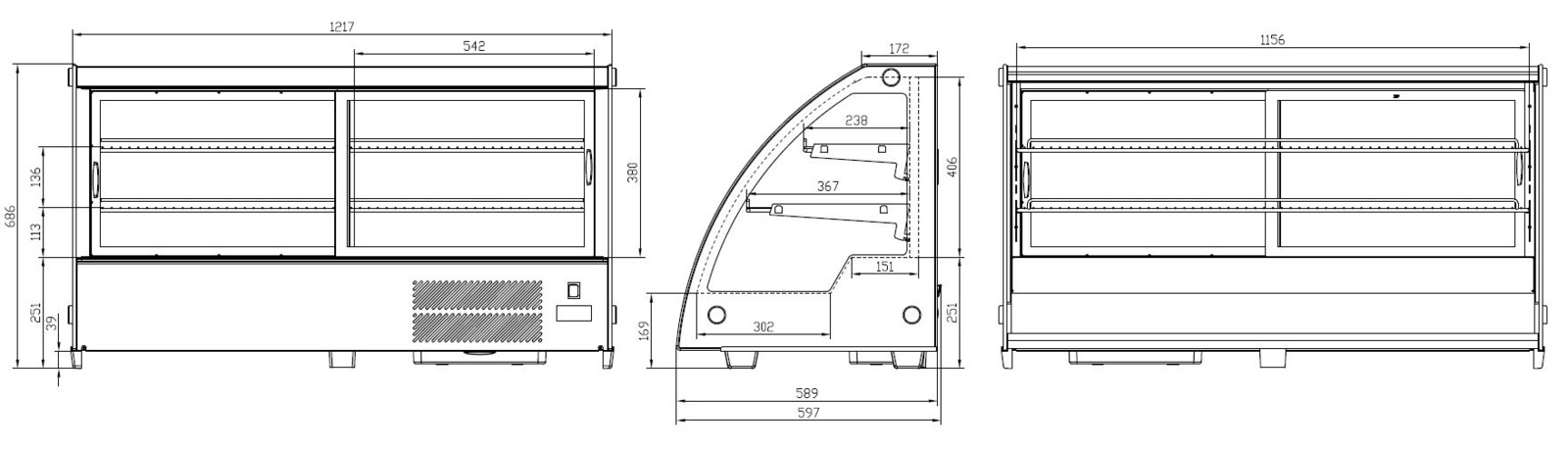 Combisteel Cold Display 201L, LED Lighting, Curved Glass 2