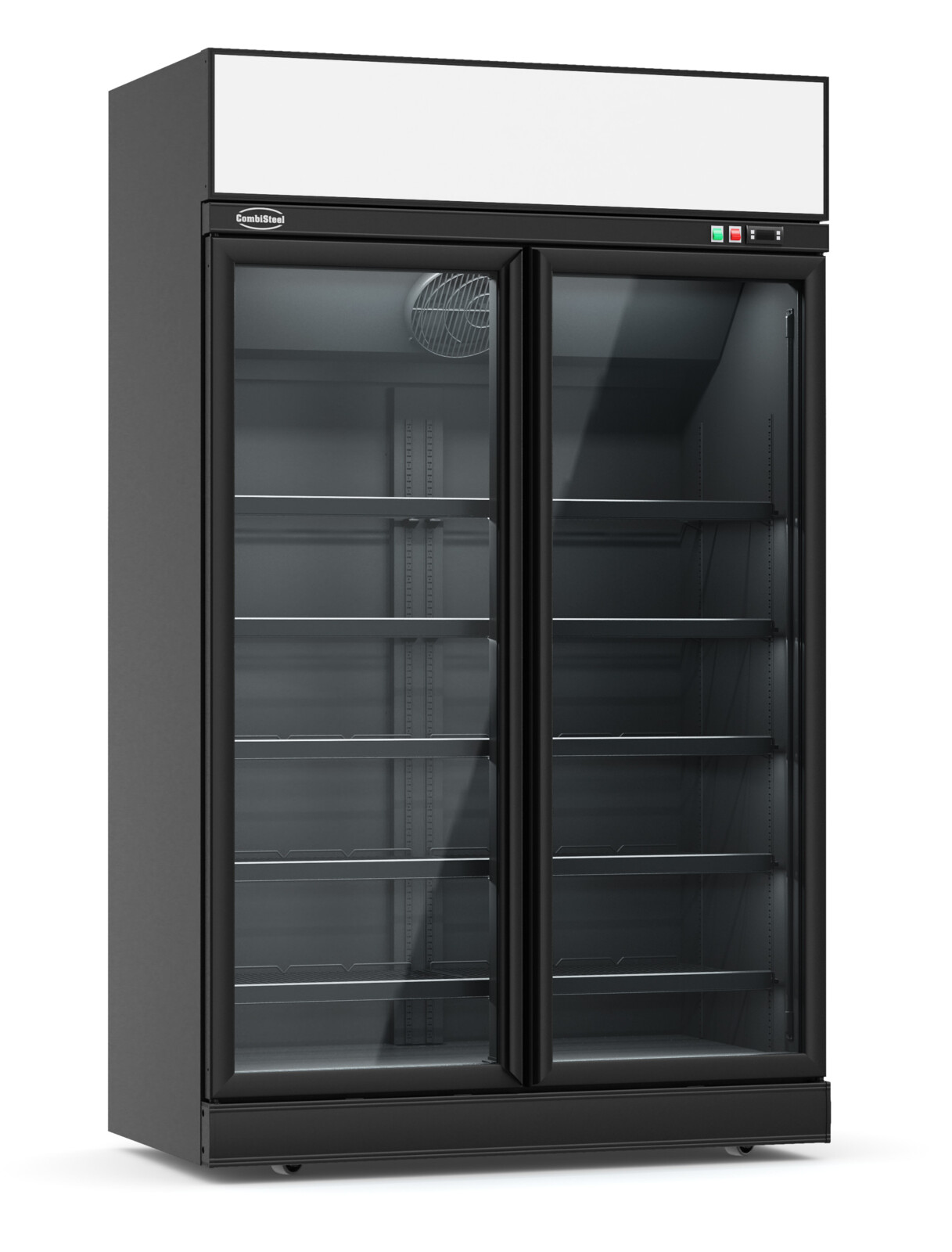 Combisteel Glass Door Freezer 960L Black, LED Lighting, Mobile 1