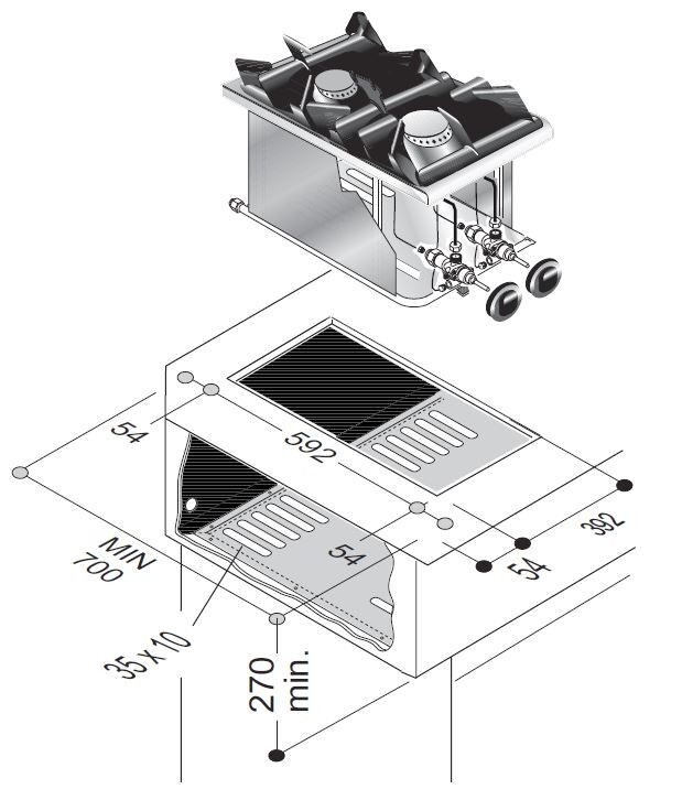 Gas Range 2 Burner Drop-In, 9 kW Total Output 2