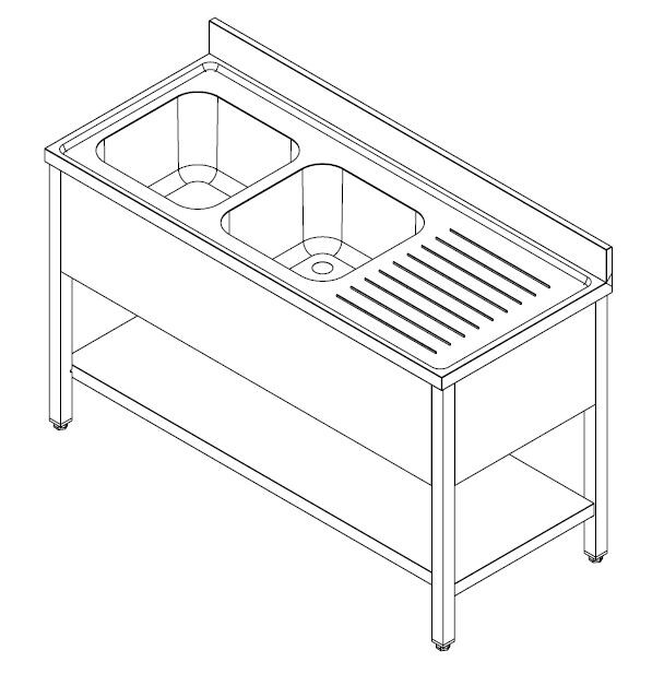 Combisteel Sink Unit 1600mm, 2 Left Bowls, Flat Packed 2