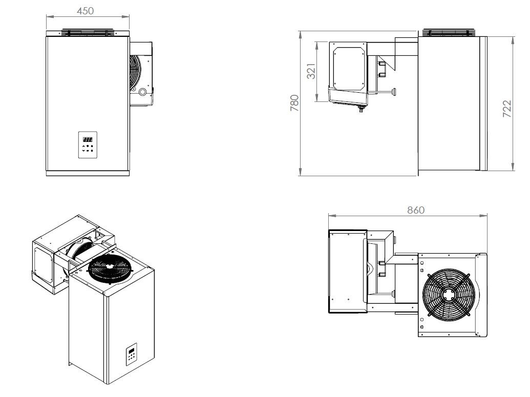 Combisteel Wall-Mounted Positive Cooling Unit 4.1-6.5 m³, R290 2
