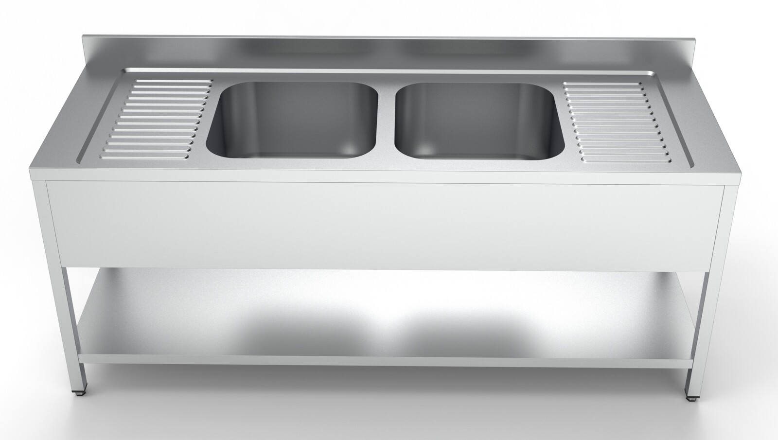 Combisteel Sink Unit 2000x700mm, 2 Bowl Middle Shelf, Stainless Steel 2