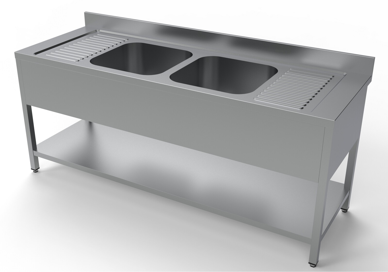 Combisteel Sink Unit 2000x700mm, 2 Bowl Middle Shelf, Stainless Steel 1