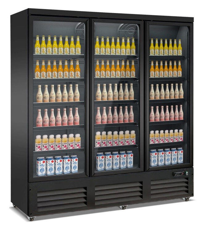 Combisteel 3 Glass Door Freezer 1500L, -22°C, Black CEB-1600F 1