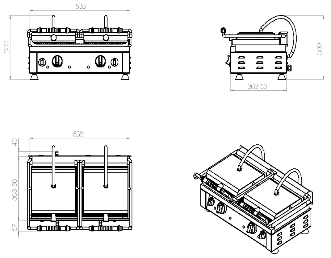 Combisteel Double Contact Grill, Grooved Cast Iron, 3.5 kW 2