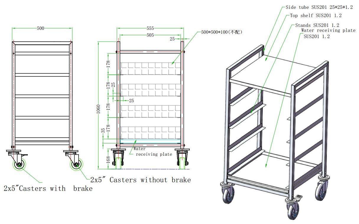 Basket Trolley 500x500, 4 Guide Pairs, 15kg Per Shelf 2