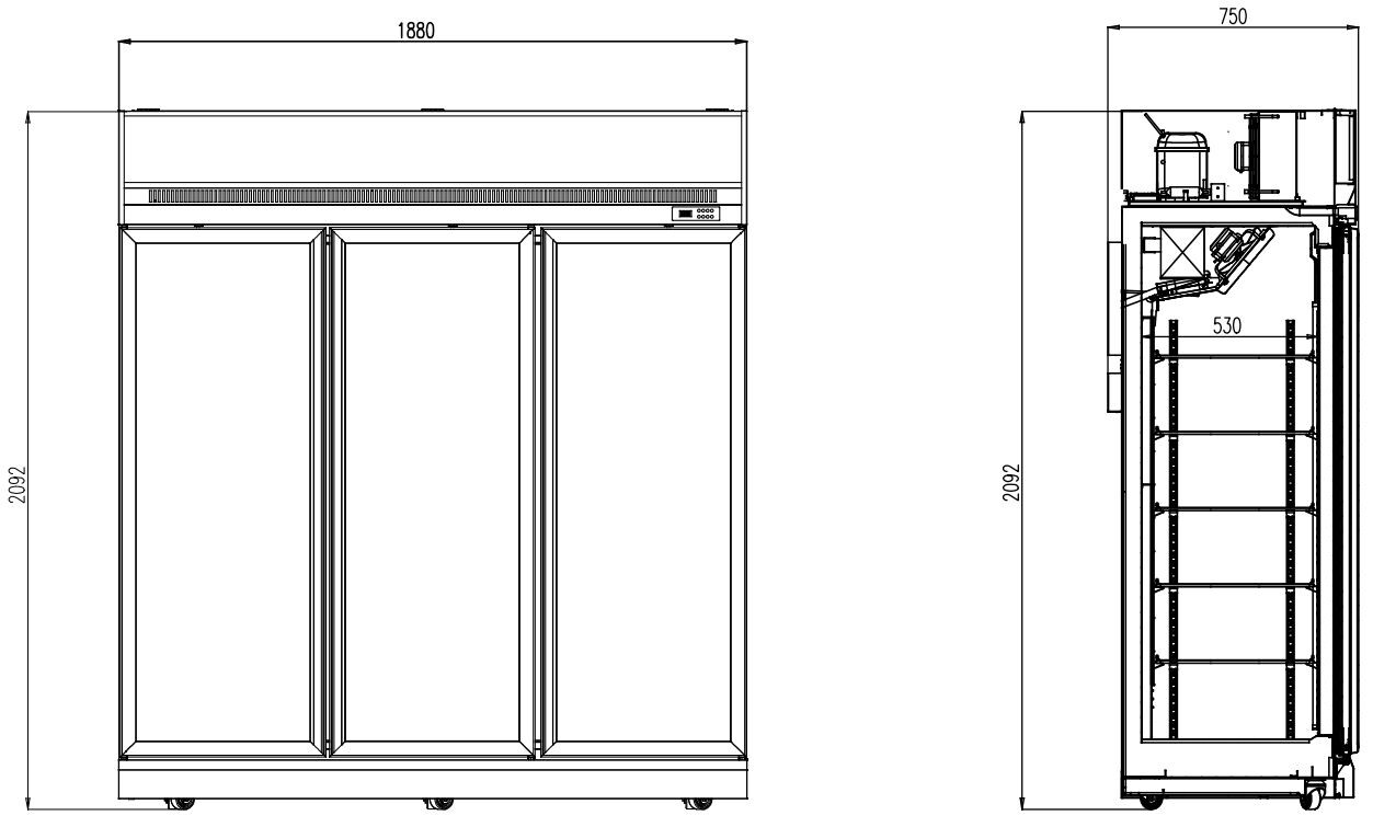 Combisteel 3 Glass Door Display Freezer, 1480L, Black INS-1530F 2
