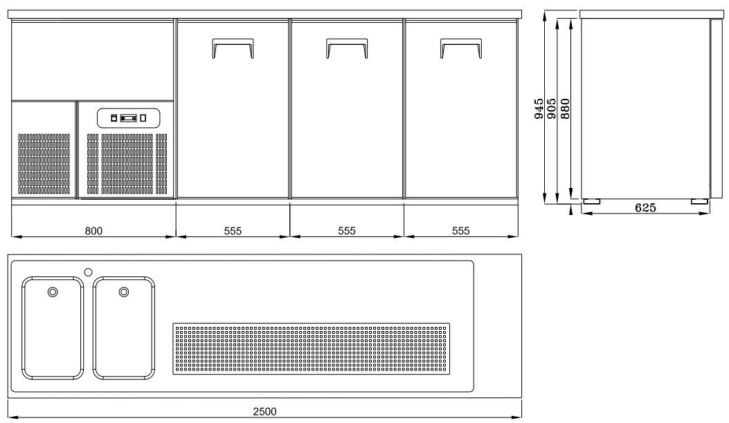 Combisteel 3-Door Beer Counter 2500mm, Stainless Steel Under-Bar Cooler 3