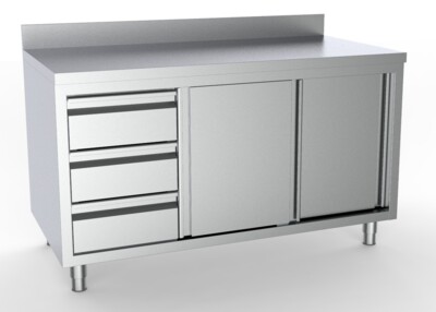 Combisteel Worktable 1800mm with Sliding Doors & Drawers, 700mm Depth