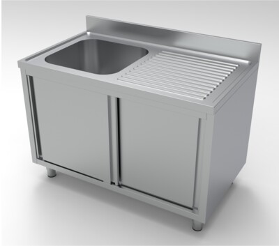 Combisteel Sink Unit 1200mm, Sliding Doors, Stainless Steel