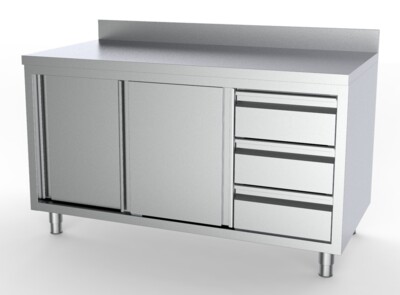 Combisteel Worktable Sliding Doors 1400mm, 1/1 GN with Upstand