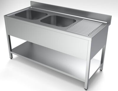 Combisteel Sink Unit 2 Bowls Left, 1600mm Stainless Steel