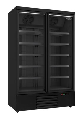 Combisteel Black Glass Door Freezer 1000L, Double Door Display