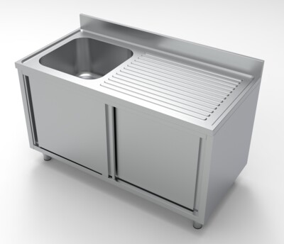Combisteel Sink Unit 1400mm with Sliding Doors, Left Bowl