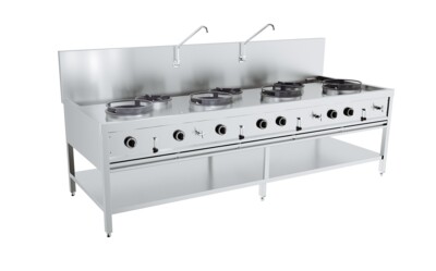 Combisteel Gas Wok Table 7 Burner, 95kW Total Output, Freestanding