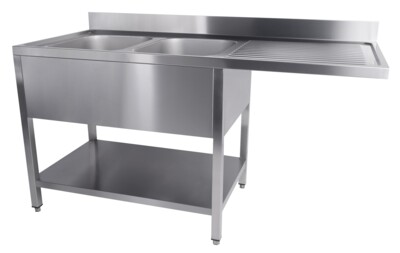 Combisteel Dishwasher Sink Unit 1600mm, 2 Left Bowls, Flat Pack