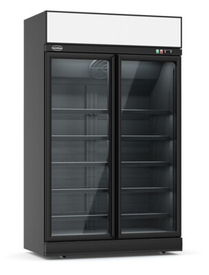 Combisteel Glass Door Freezer 960L Black, LED Lighting, Mobile