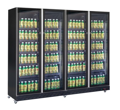 Combisteel 4 Glass Door Refrigerator 1608L, Mobile Black