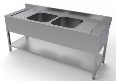 Combisteel Sink Unit 2000x700mm, 2 Bowl Middle Shelf, Stainless Steel