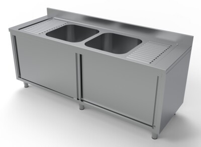 Combisteel Sink Unit 2000x700mm, Sliding Doors, Stainless Steel
