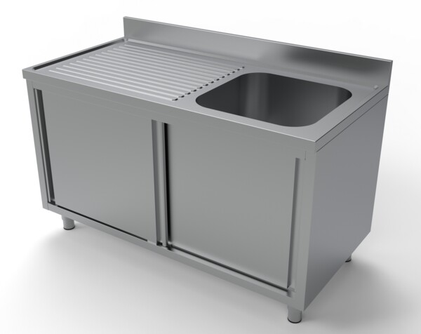 Combisteel Stainless Steel Sink Unit 1400mm, Sliding Doors