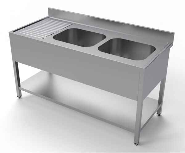 Combisteel Sink Unit 1600mm with 2 Right Shelves, Stainless Steel