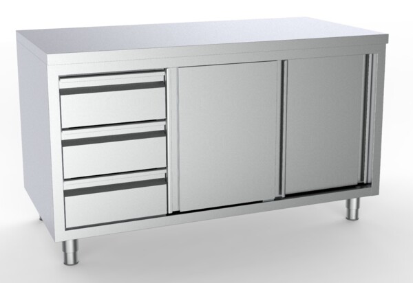 Combisteel Worktable 1600mm with Sliding Doors & Drawers Left