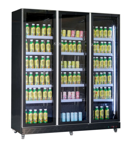 Combisteel 3 Glass Door Refrigerator, 1173L, Mobile Black