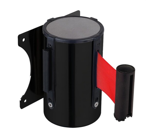 Wall Mount Stanchion Black with 3m Belt, Powder Coated Steel