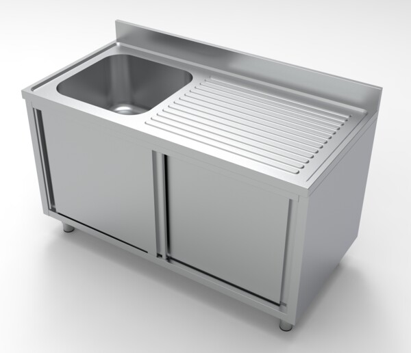 Combisteel Sink Unit 1400mm with Sliding Doors, Left Bowl