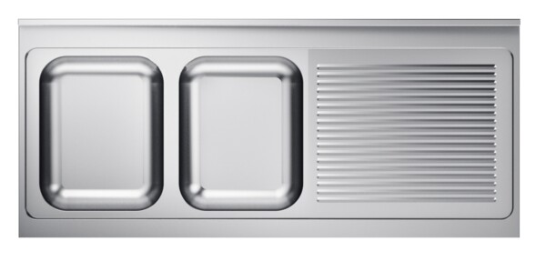 Stainless Steel Sink Unit Tabletop 2 Bowl Left, 1600x700mm