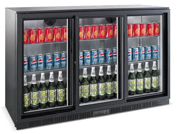 Combisteel Backbar Cooler Black 3 Sliding Doors, 330L
