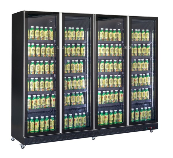 Combisteel 4 Glass Door Refrigerator 1608L, Mobile Black